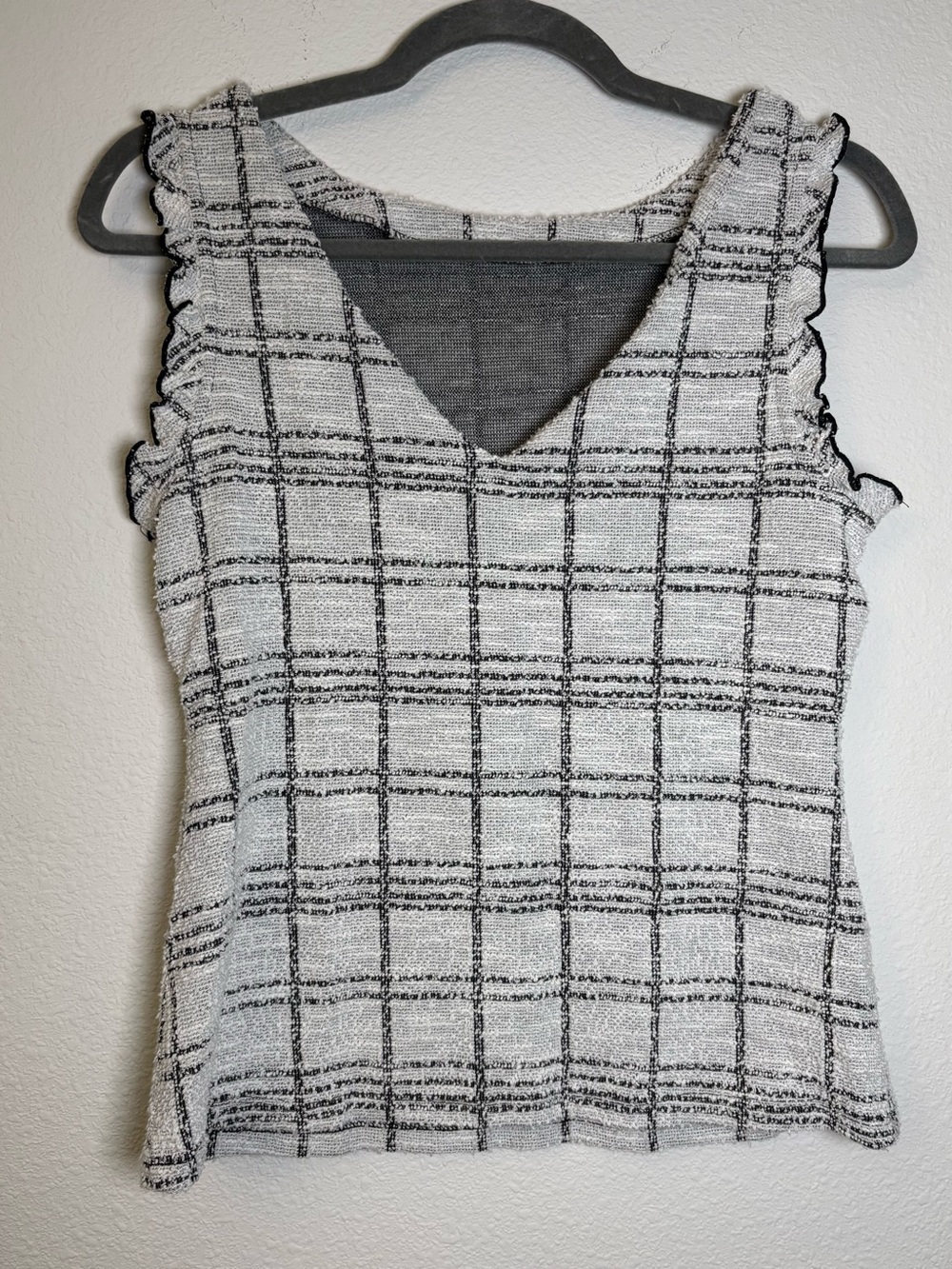 Banana Republic Black & White Windowpane Ruffle-Trim Midi Dress - Picture 3 of 5